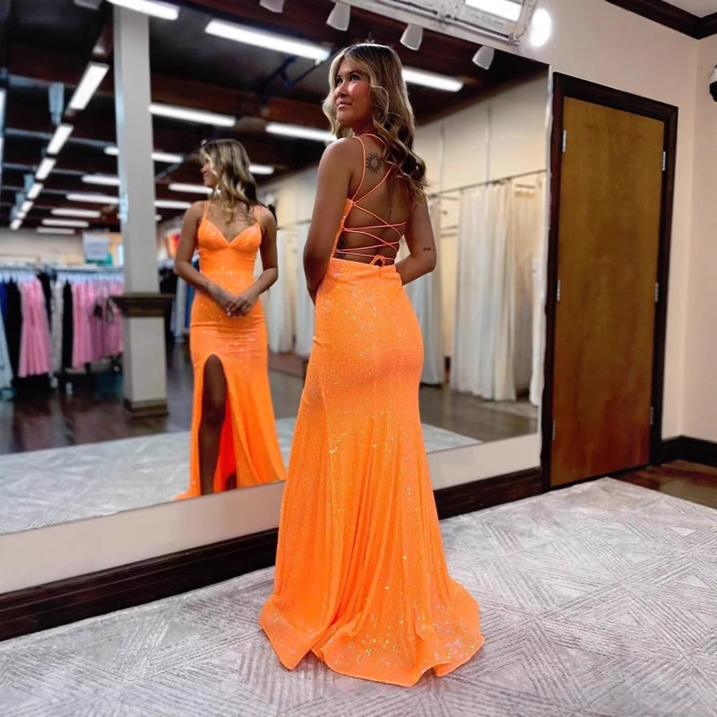 European and American Sequin Ball Gown Amazon Slit Sexy Fishtail Skirt Evening Dress Banquet Elegant Slimming Dress European and American Sequin Ball Gown Amazon Slit Sexy Fishtail Skirt Evening Dress Banquet Elegant Slimming Dress