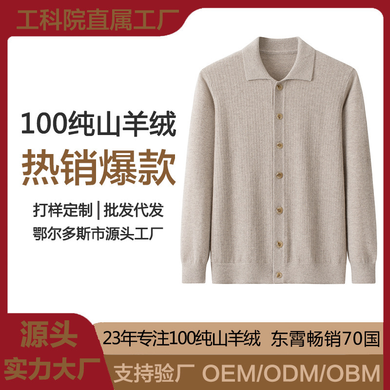 Inner Mongolia 100 Cashmere Cardigan Men's Autumn and Winter New Casual Business Lapel Thickeneded Sweater Dad Jacket