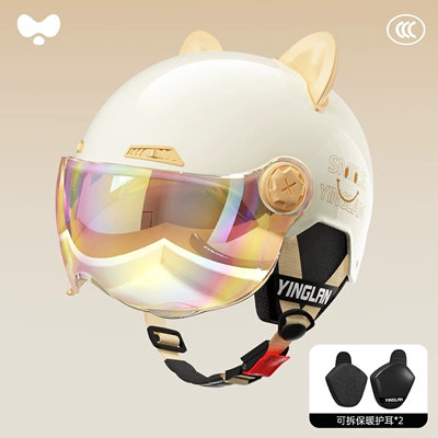 3C Certified, Suitable for All Seasons, Motosiklet kaskı (dəbilqə) - 3c-double-mirror-white-colorful-short-mirror-heatmax-detachable-ear-protection-one-size-fits-all