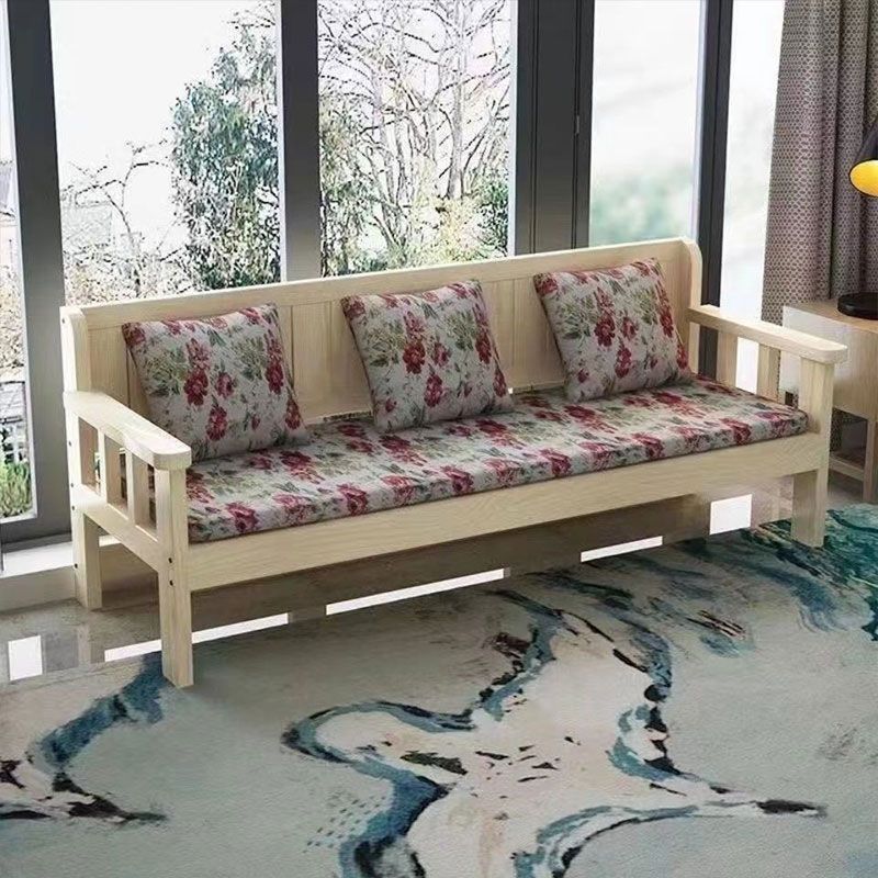 Solid Wood Sofa Combination Modern Simple Small Apartment Balcony Bedroom Living Room Three-Person Four-Person Backrest Bench Sofa Chair