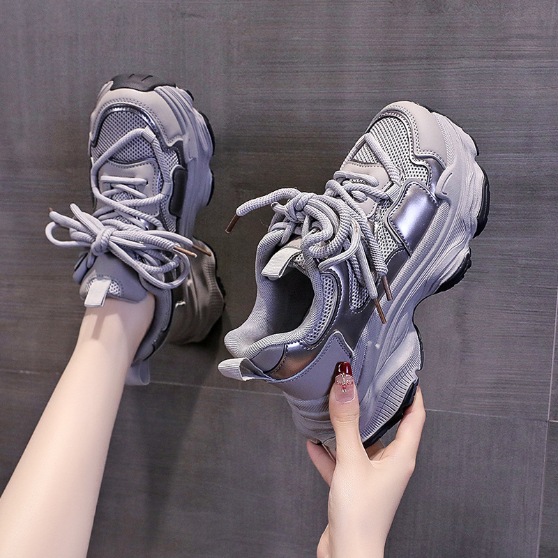 Pink purple thick soled dad for women 2024 autumn new Korean version student European goods mesh breathable casual_voghion.com