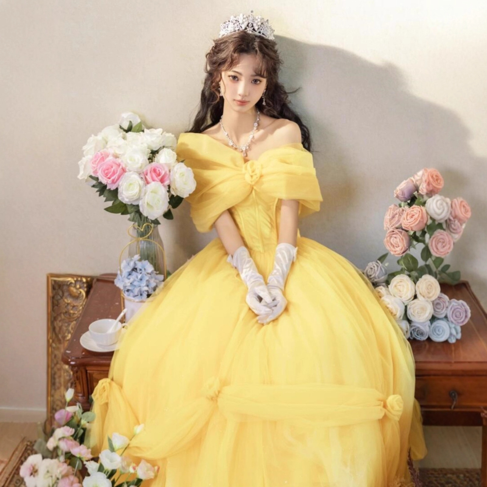 Vocal Performance Dress for Women 2026 New Style Off-Shoulder Princess Dress Adult Ceremony Photo Shoot Birthday Evening Dress Wholesale