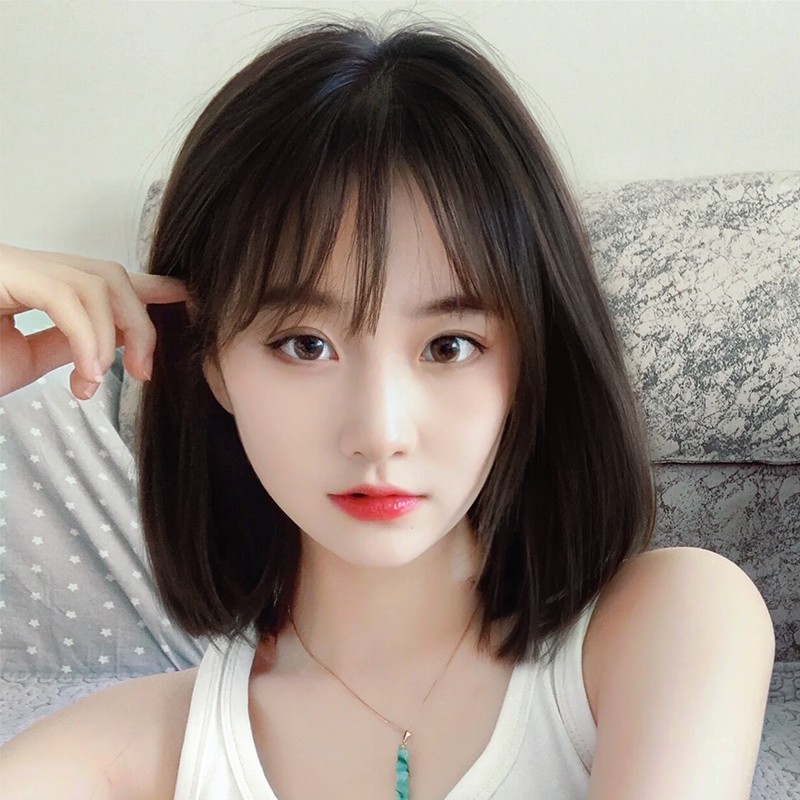 假发女短发2021年新款时尚自然全头套仿真人发波波头中长发假发套|ru