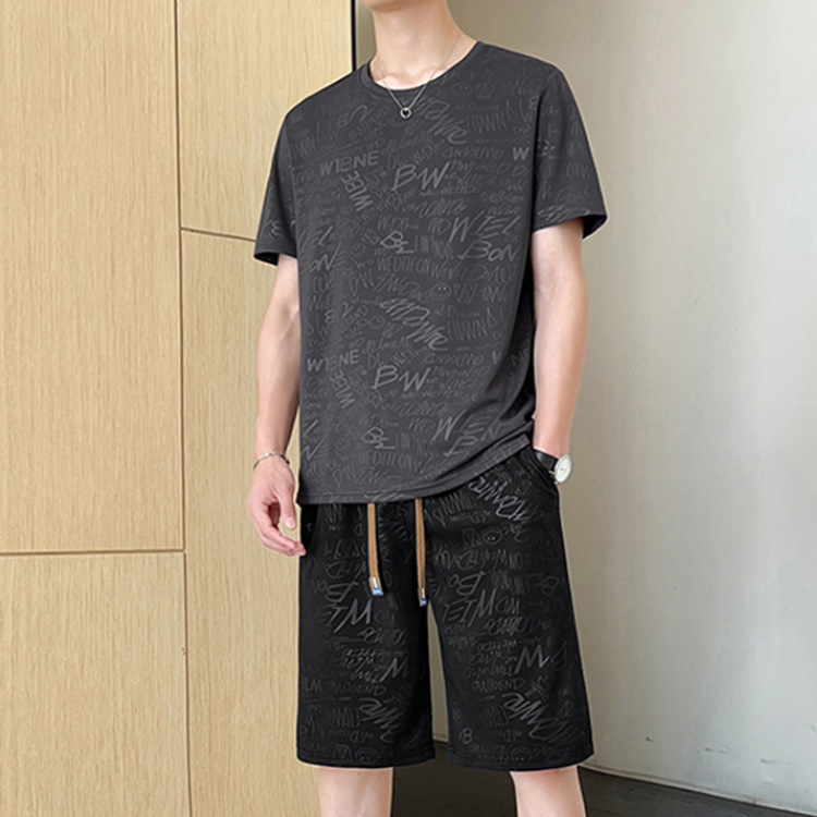 Set de manga corta de verano secado rápido marca de moda hombre relajado casual cinco pantalones cortos deportivos de hombre con pantalones cortos de dos piezas