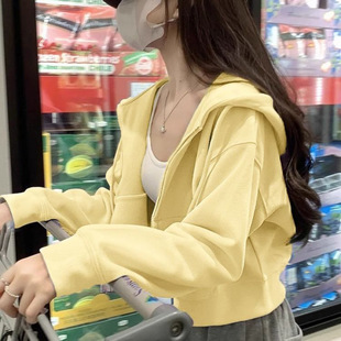 Yellow Autumn Short Sweatshirt Jacket for Women, Autumn and Winter 2025 New Top for Petite Women, Early Autumn Thick Style