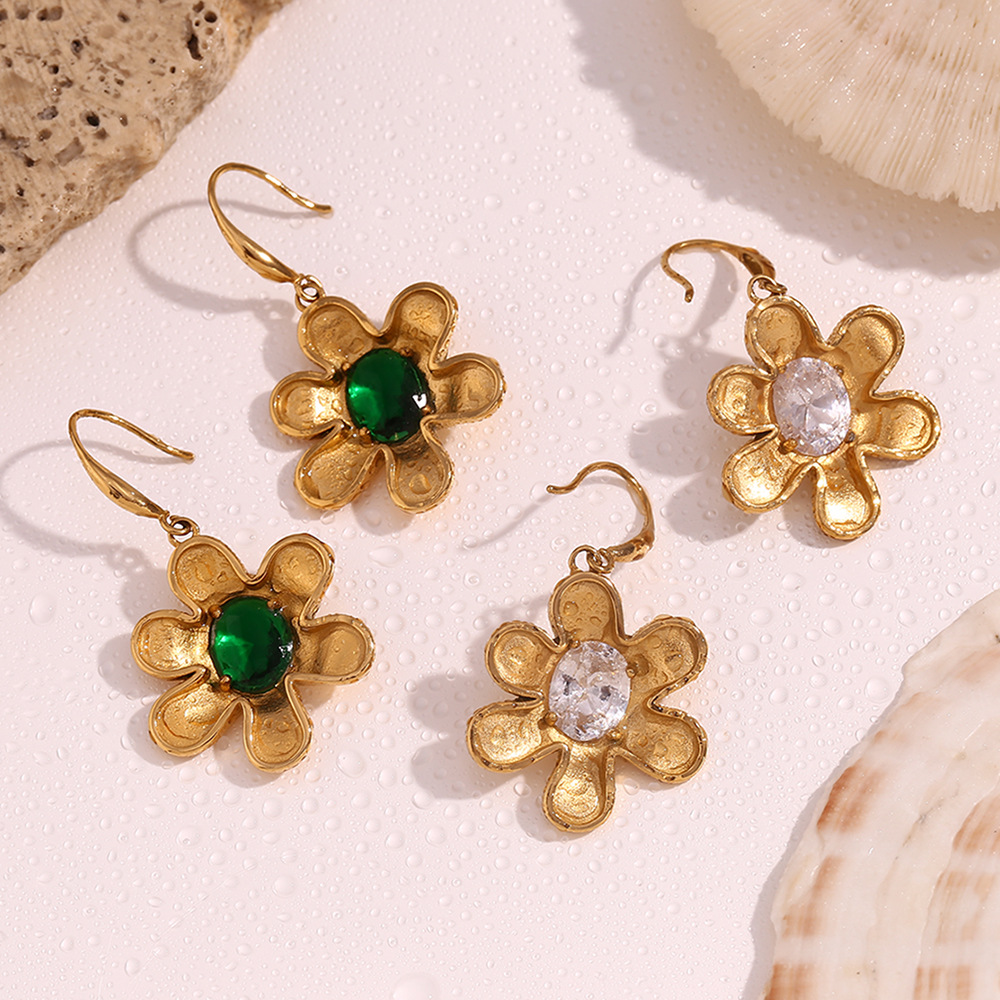 Flower Pendant Stainless Steel Earrings