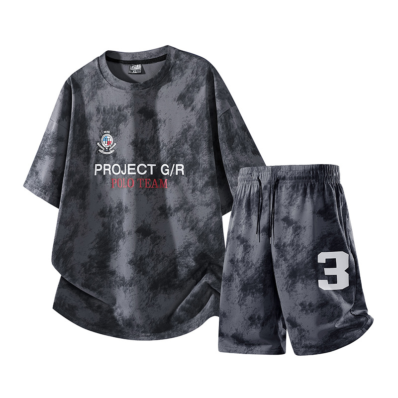 2620 Short Suit, Cross-border European Size Tie-dye Print, Casual, Soft, Comfortable, Sporty, Loose Fit, Men's Camouflage