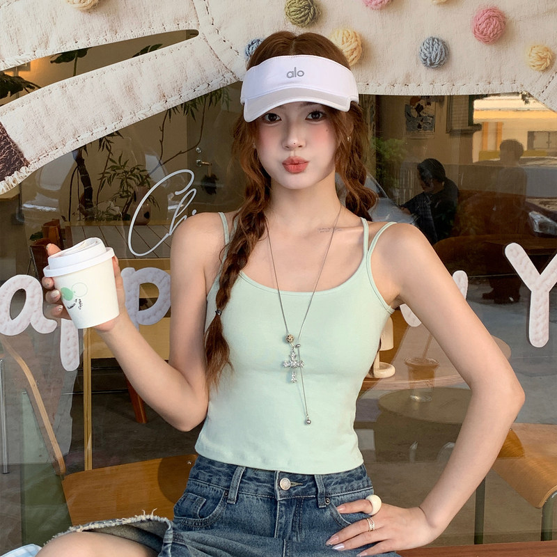 Longmei Mint Green Beautiful Back Camisole with Chest Pads for Women, Summer Outerwear or Inner Wear, 2026 New Style Sleeveless Top