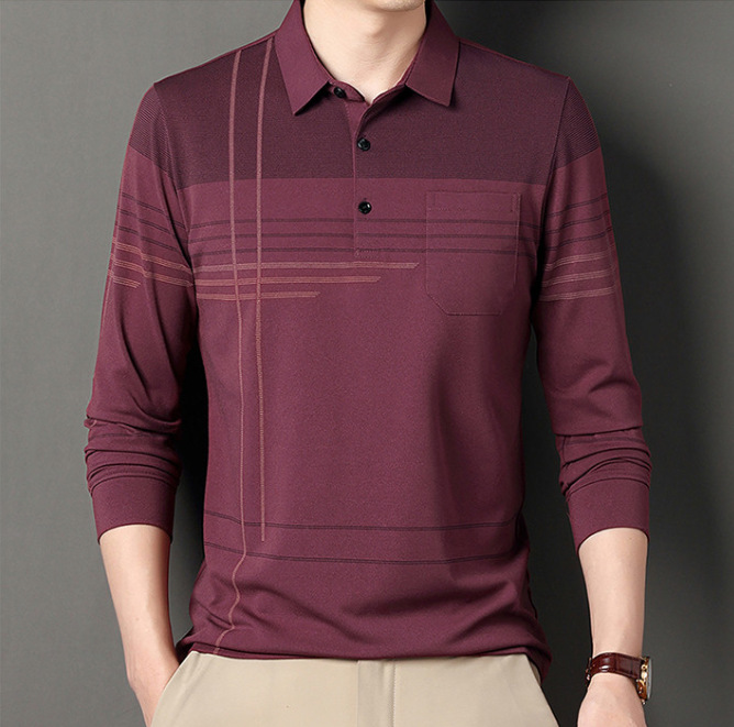 Primavera y otoño Camiseta de manga larga solapa de los hombres de mediana edad bolsillo transfronterizo bottoming pullover Camiseta polo camisa de los hombres