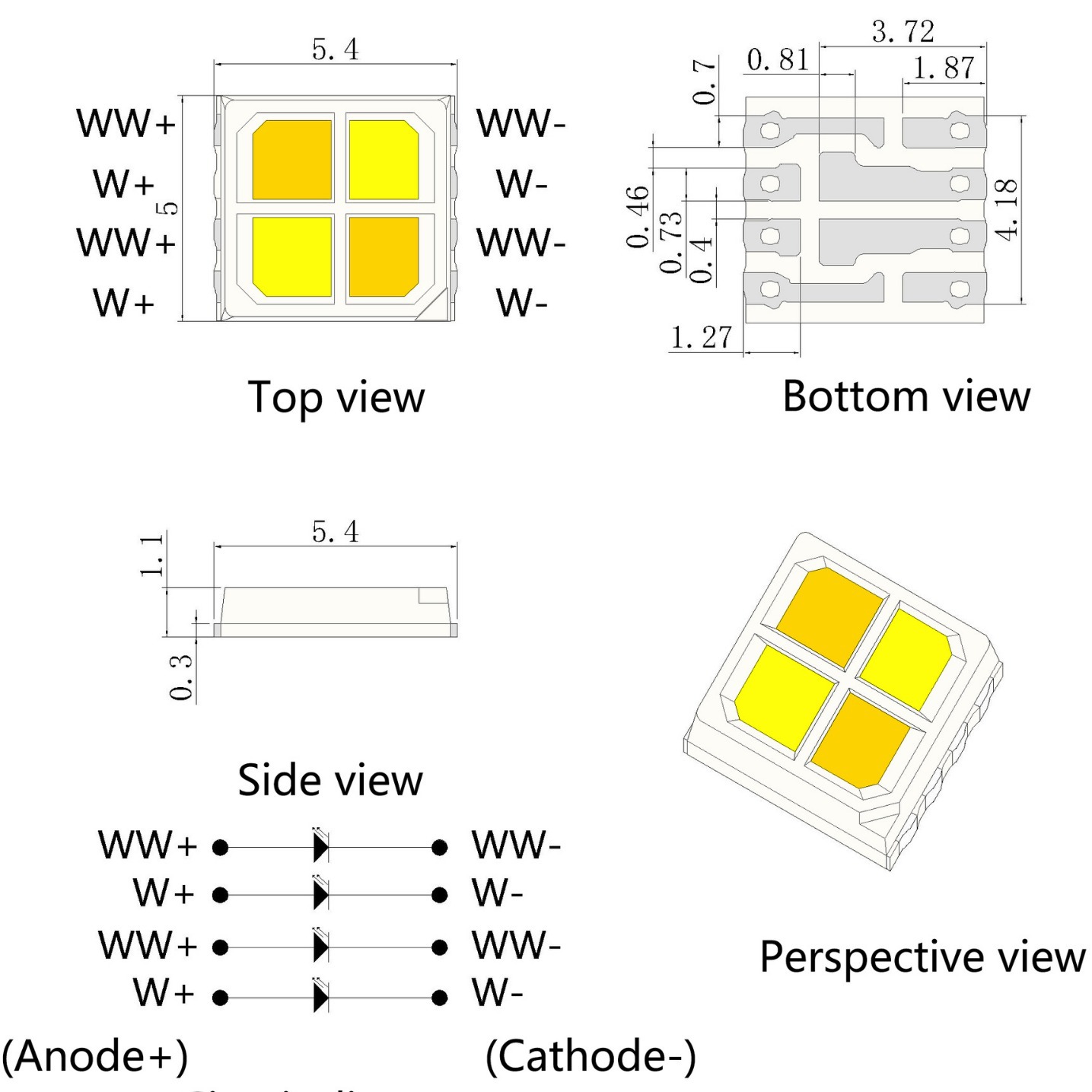 2W����5054˫ɫ��led��������ů�׶���һ���η�������ƬLED����