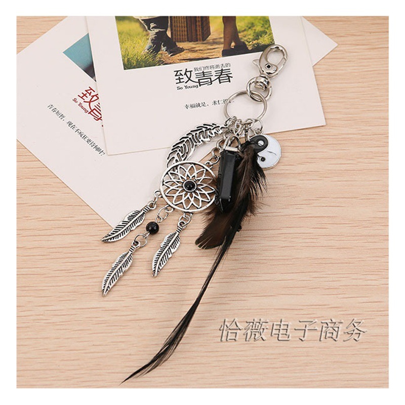 Europa y América popular sueño catcher chismes llavero del coche colgante de plumas Opal borla bolsa llavero al por mayor