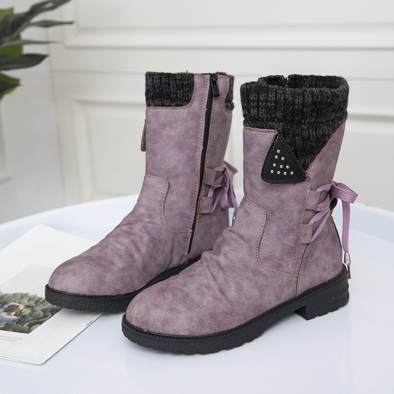 New autumn and winter chunky heel back strap mid-calf women's boots round head side zipper_voghion.com