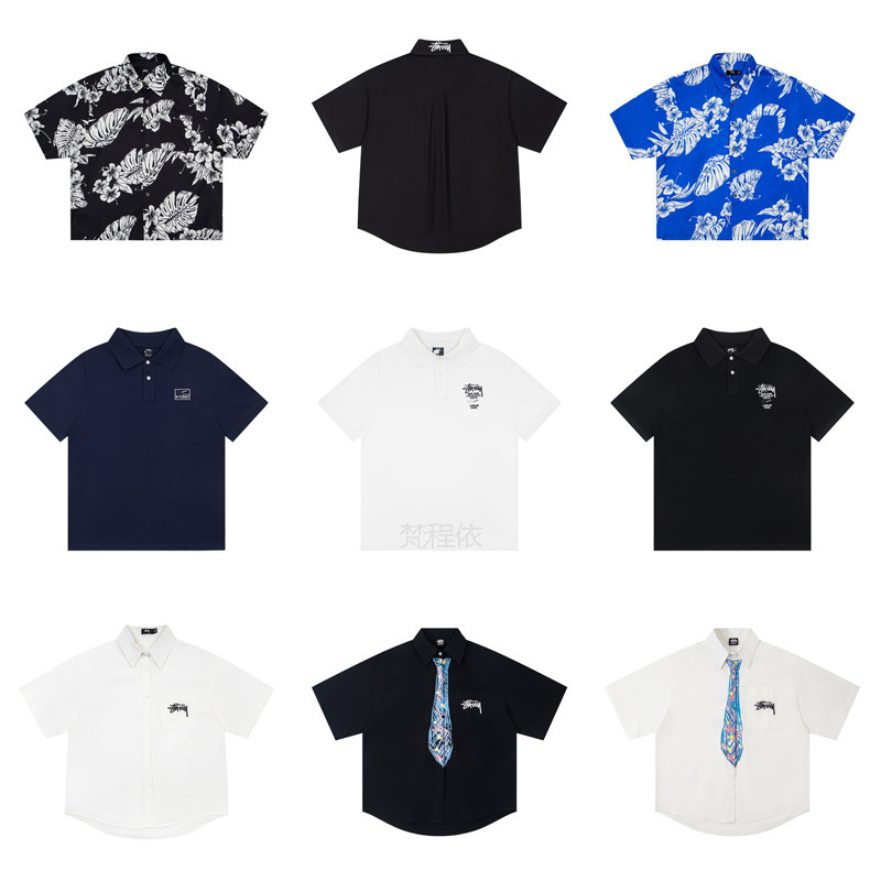 Cross-Border St Stussy Trendy Floral Casual Short-Sleeve Shirt Classic Embroidered Hook Series Polo Shirt Top Cross-Border St Stussy Trendy Floral Casual Short-Sleeve Shirt Classic Embroidered Hook Series Polo Shirt Top