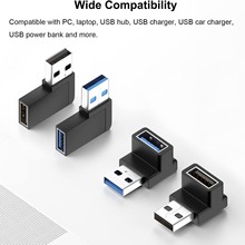 90度USB3.0适配器垂直水平左右角 USB公对母扩展连接器(4 个装)