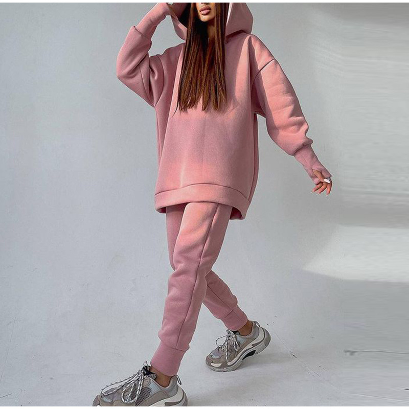 European and American fashion casual women's hoodie autumn and winter fleece sports two-piece pullover sports pants suit sportswear