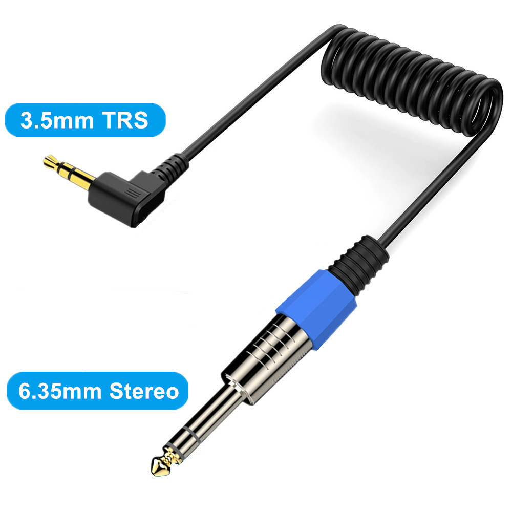 弹簧伸缩立体声3.5mm TRS转6.35mm吉他电脑扬声器放大器音频线