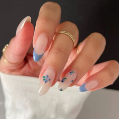 歐美藍法式小花穿戴美甲片假指甲片藍莓美甲貼片成品可拆卸指甲片