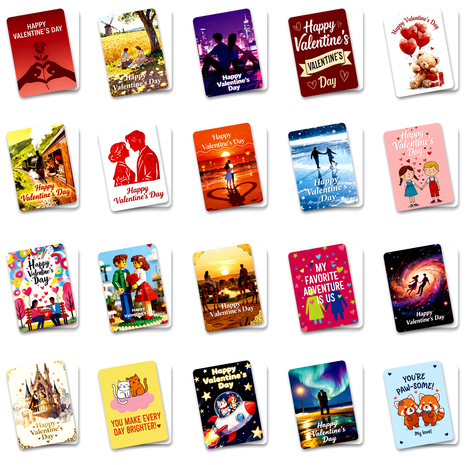 Set van 50 nieuwe, grensoverschrijdende Valentijnskaarten, creatieve en unieke kaarten met handgeschreven tekst voor dates en feestdagen._voghion.com