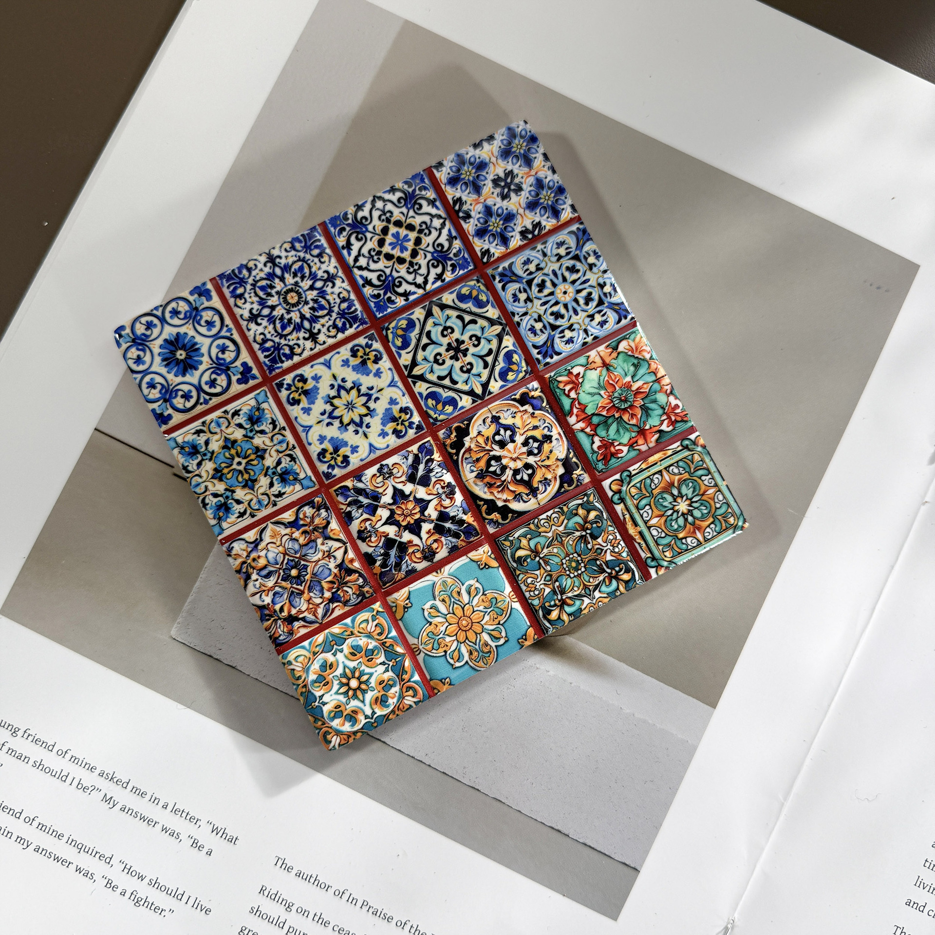 Posavasos de corcho con forma de chocolate 3D en relieve y estampado en caliente – estilo retro étnico, venta transfronteriza.