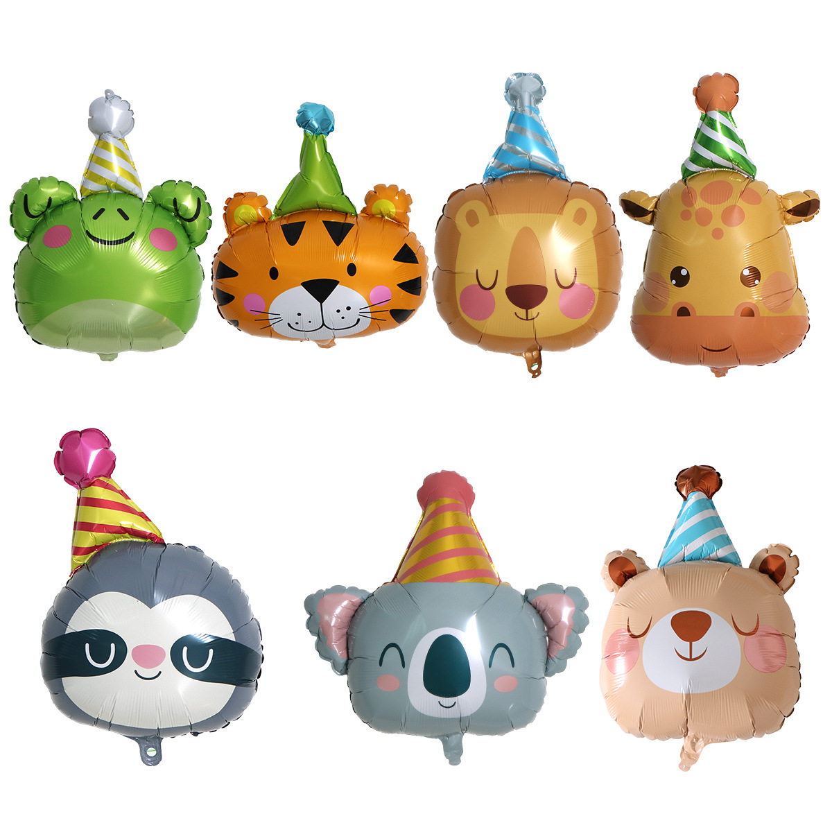 Globos de aluminio de gorros de cumpleaños (jirafa, tigre, oso, rana, perezoso)