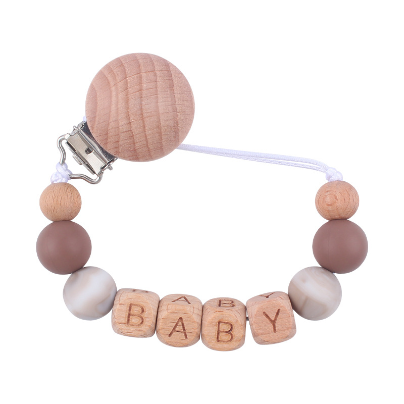 Nuevos suministros para bebés Haya clip redondo Cadena de pezón calmante bebé contraste color cuentas de silicona mordedura pezón cadena anti-caída