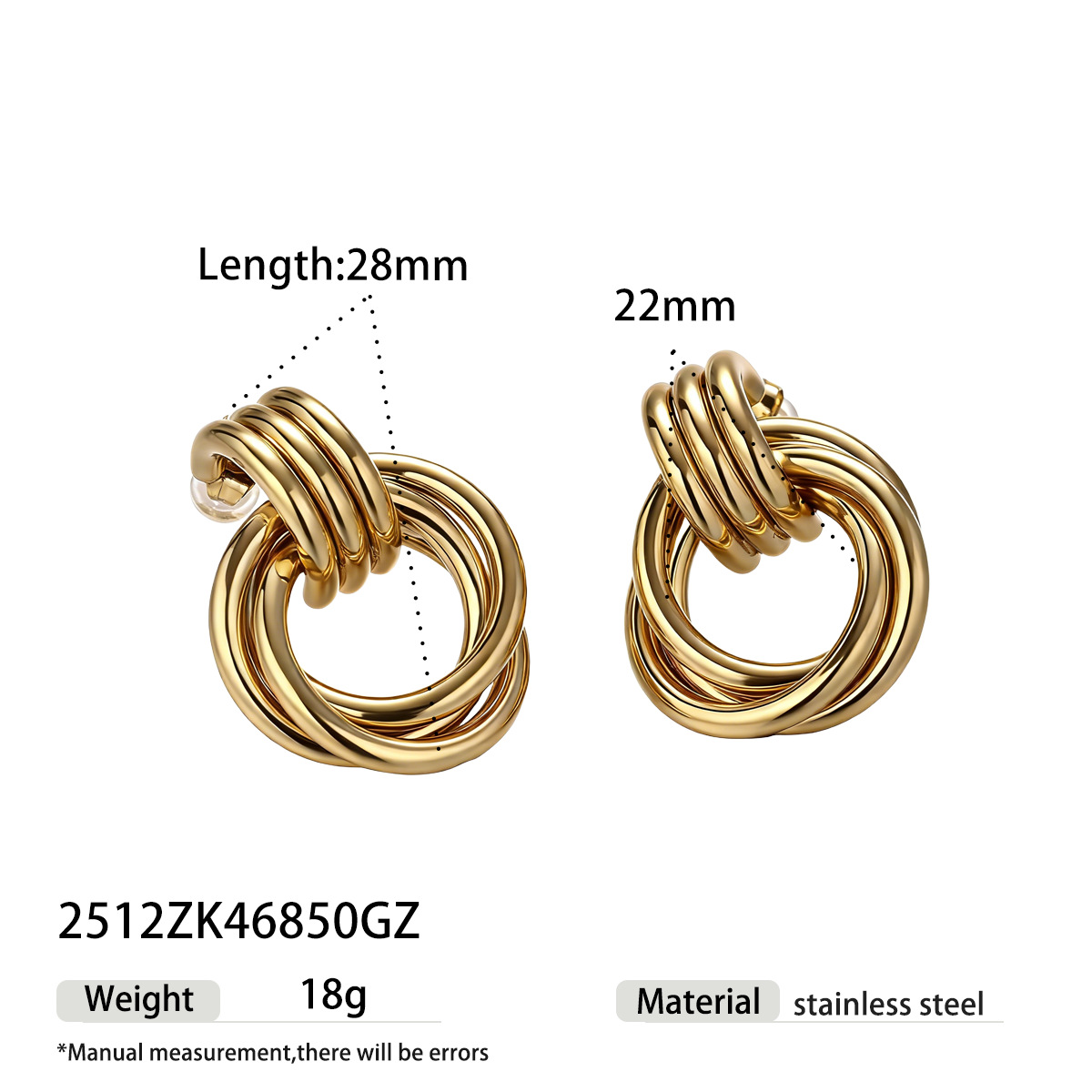 Alta sensación de nicho de acero dorado acero inoxidable pernos de acero titanio geometría exagerada moda femenina personalidad auriculares