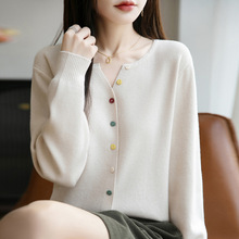 2025早秋冬新款女式剪刀领针织开衫彩色纽扣V领毛衣宽松薄款外套