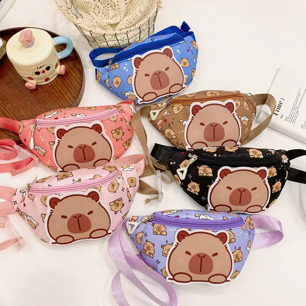Cute Capibara Cartoon Children's Bag New Style Boys and Girls Coin Purse Outdoor Casual Crossbody Bag Waist Bag