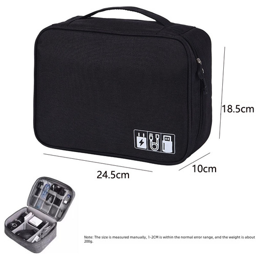 Custom ionic waterproof data cable storage bag, portable charger storage bag, large capacity three-layer digital bag