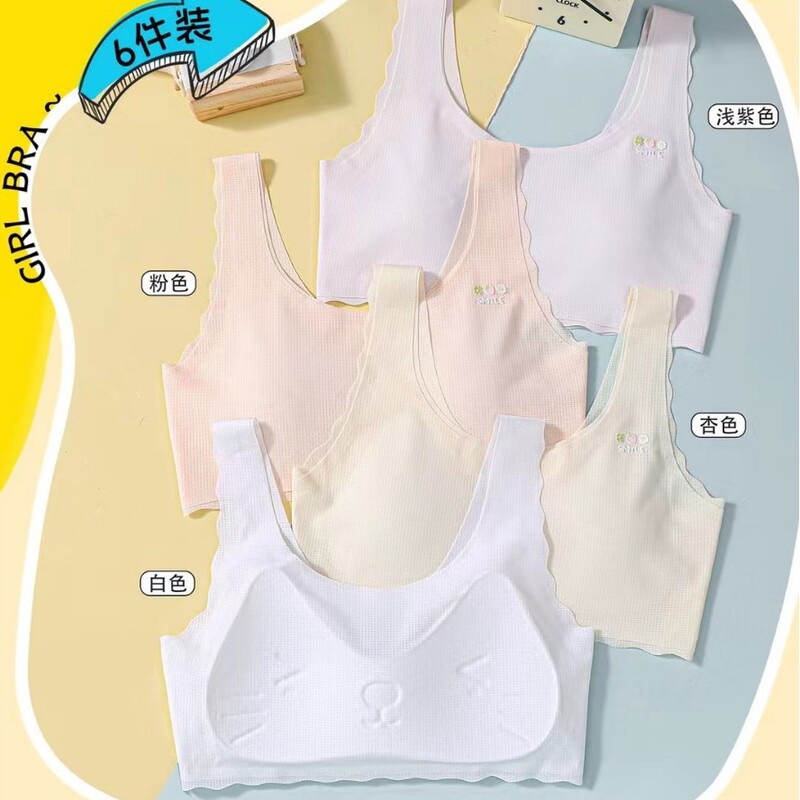 Seamless Ice Silk Girl Underwear, Development Period Sports Bra, Dispensing, Fashionable, Cute, Skin-Friendly, Fixed Cup, Elastic and Breathable
