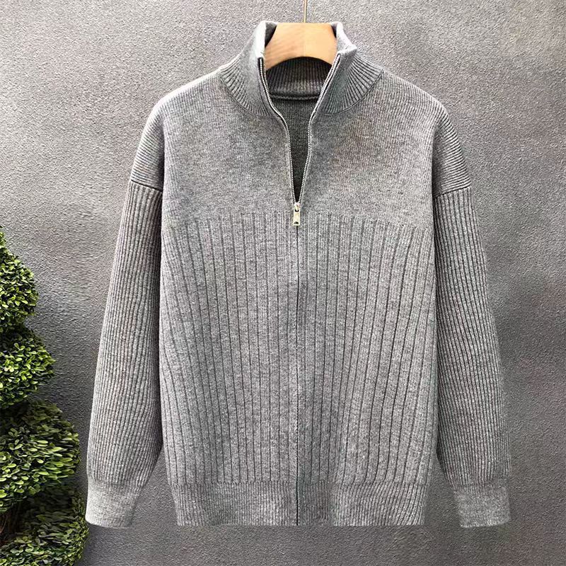 美式半高拉链立领毛衣男ins韩风宽松坑条纹针织衫秋款毛织上衣潮