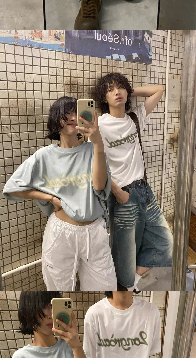 Men's Vintage Washed Blue Distressed Denim Shorts Loose Fit Streetwear Style Cargo Pants with Multi-Pockets_mkmklike.com