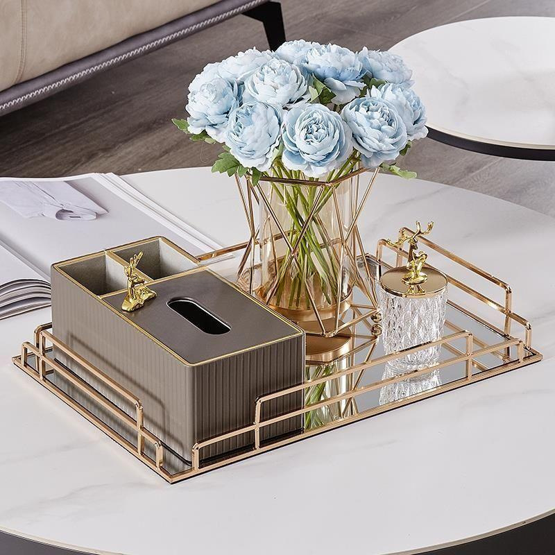 Sala de estar minimalista moderna, control remoto multifuncional, caja de pañuelos, mesa de comedor de lujo ligera para el hogar, mesa de centro, caja de dibujo de papel, decoración floral