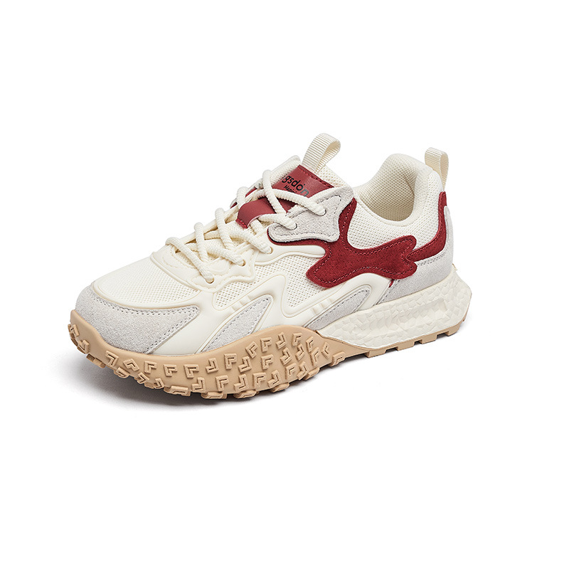 Zapatos de entrenamiento de la mujer 2025 nuevos zapatos de deporte casuales de suela gruesa de primavera retro rojo blanco pequeño Gump zapatos