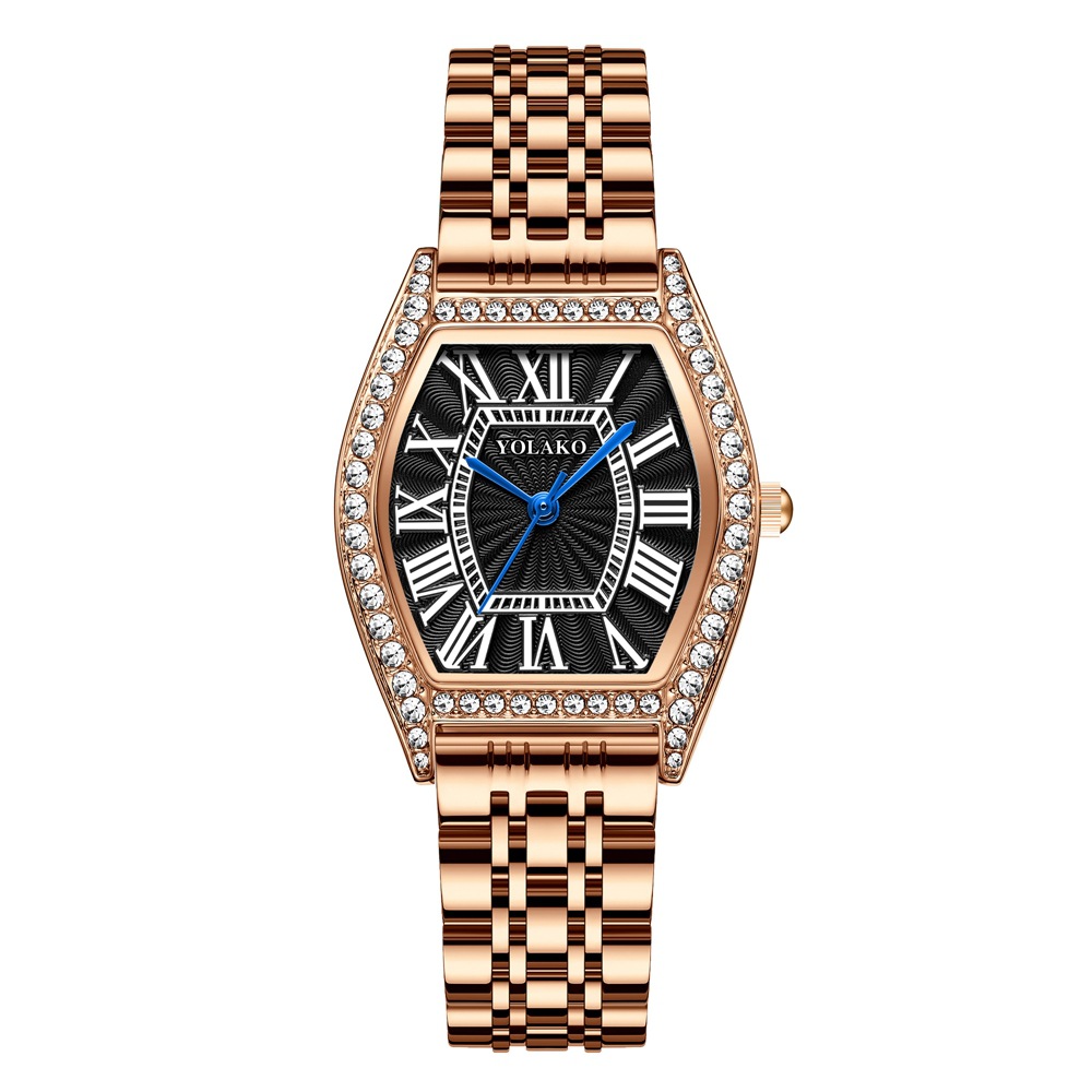 Montre à quartz pour femmes, vente en direct, populaire, incrusté de diamants, classique, aiguille bleue, mode carrée en acier, romaine_voghion.com