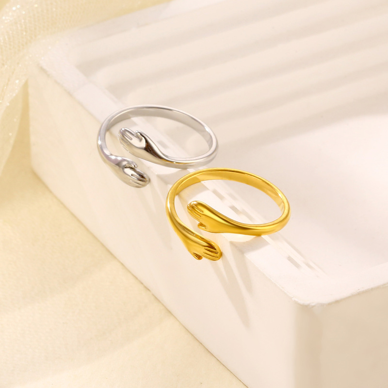 Trendy European and American Stainless Steel Small Hand-Holding Rings, Light Luxury High-End Couple Rings, Niche Fashion Adjustable Rings Trendy European and American Stainless Steel Small Hand-Holding Rings, Light Luxury High-End Couple Rings, Niche Fashion Adjustable Rings