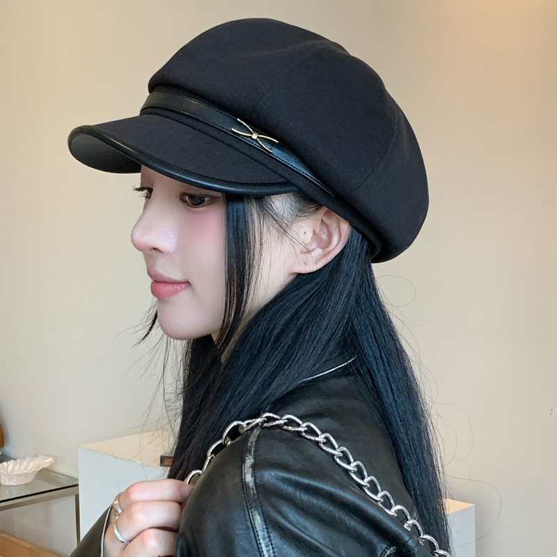 英伦风复古包边皮带扣八角帽子女秋冬新款文艺百搭贝雷帽画家帽潮|undefined