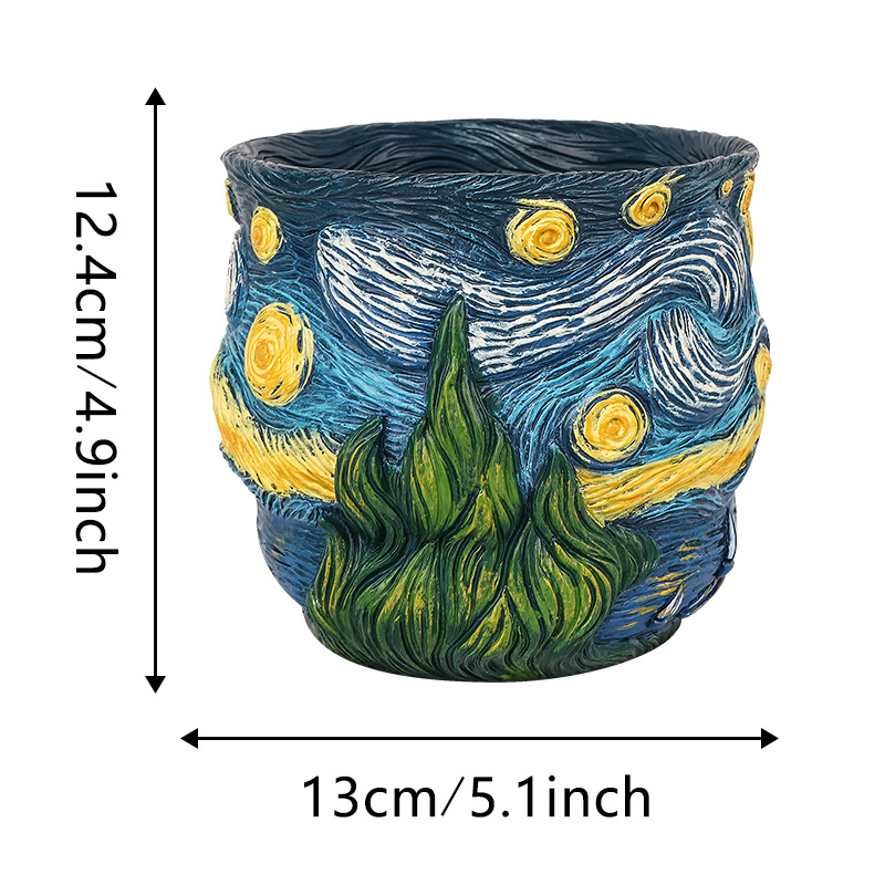 Kindergarten Hot Selling Van Gogh Inspired Series Starry Sky and Galaxy Resin Flower Pots Creative Home Desktop Garden Planting Containers