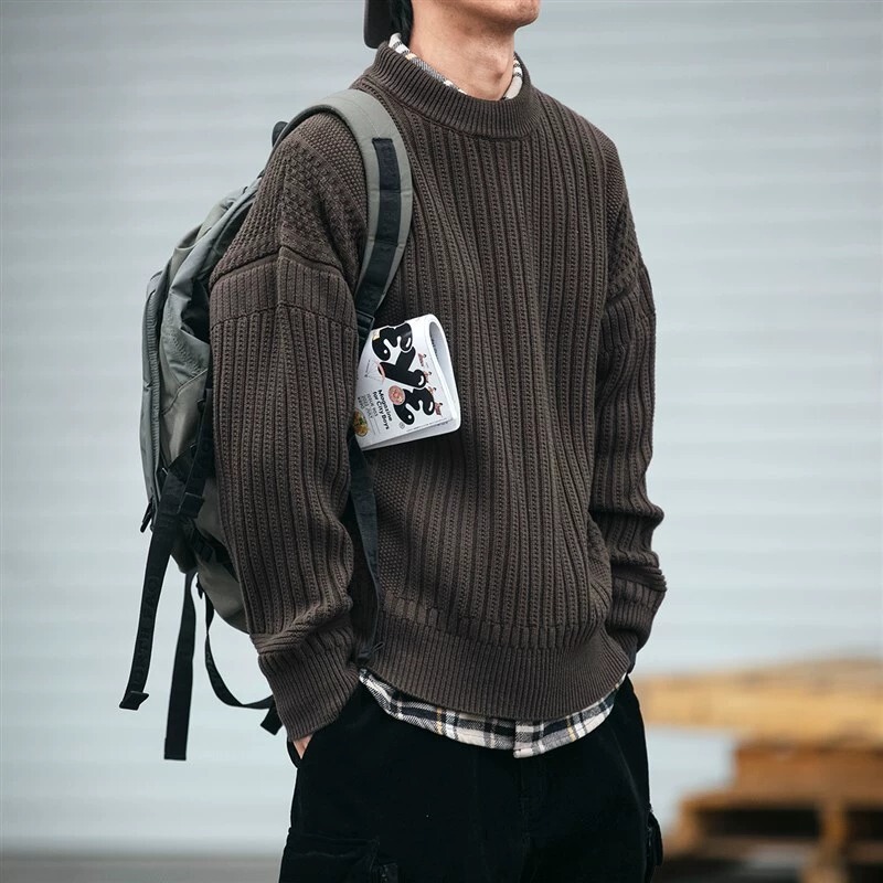 Wholesale Japanese Retro New Men's Sweater Autumn and Winter Loose Fluffy Round Neck Versatile Knit Casual Jacket Men