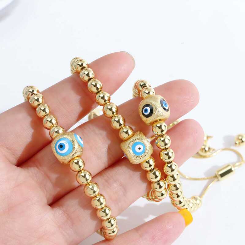 European and American Cross-Border Best-Selling 18K Copper Beads Turkish Evil Eye Glass Bead Bracelet Accessories Stacking Artifact Bracelet
