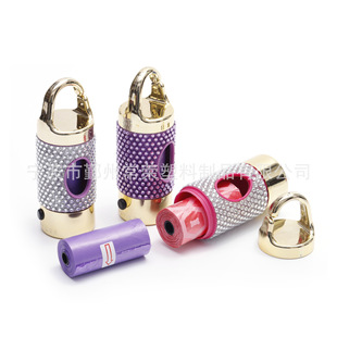 2022 new luxury diamond-encrusted Crystal electroplated pet garbage bag LED dispenser flashlight toilet pickup light