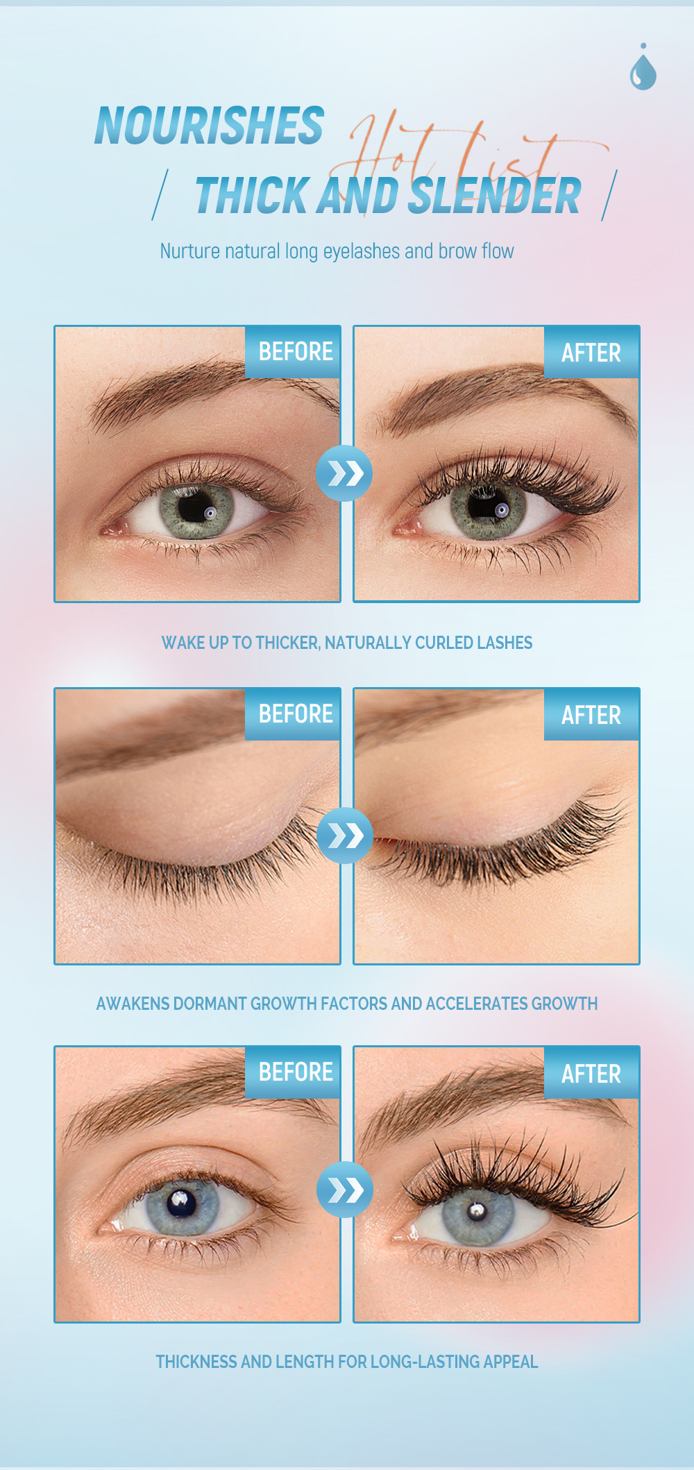 QIBEST Cross-border Best-selling Natural Slimming, Thickening, Curling eyelash and Eyebrow Care Liquid Makeup Application Scenario