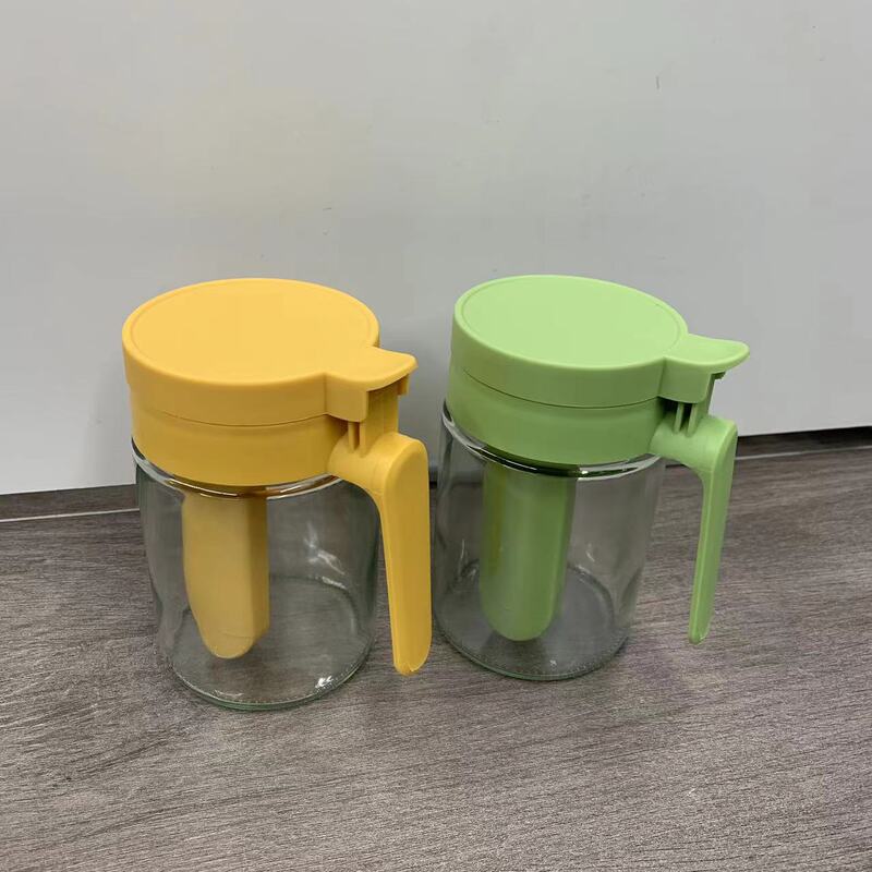 食品级高端厨房耐热玻璃盐罐翻盖设计一体式勺盖密封防潮坚固耐用|undefined