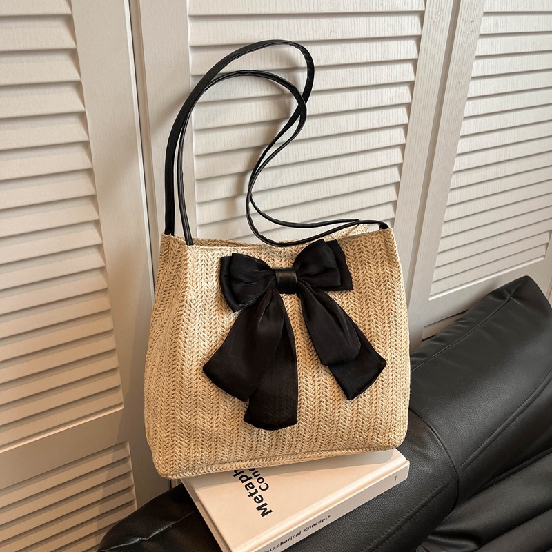 Stylish Straw Tote Bag With Bow Detail For Women - Casual Design_voghion.com