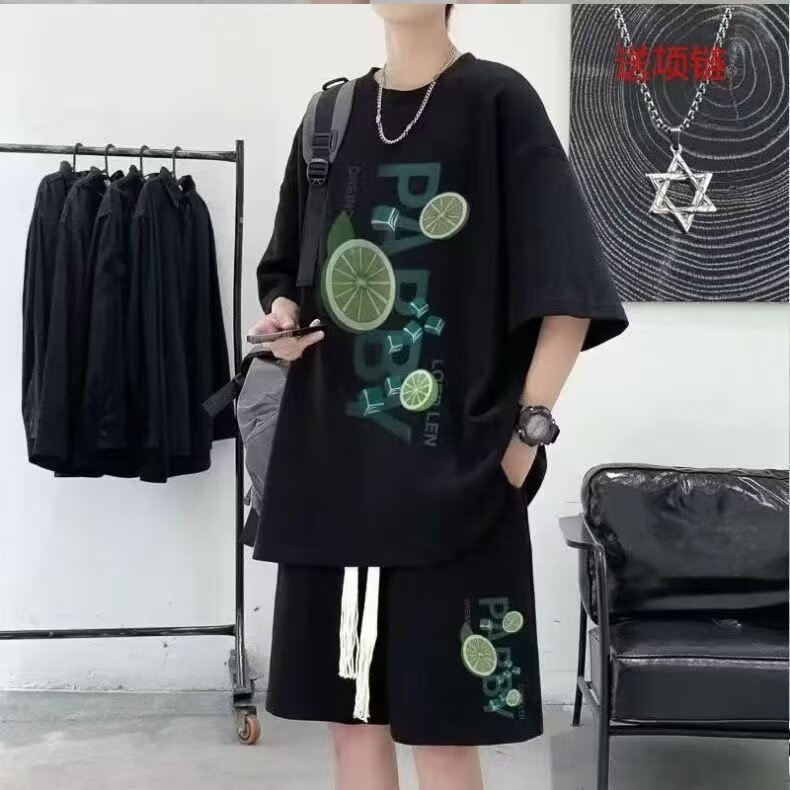 Camisa menos ropa traje de ropa deportiva verano para hombres camiseta de manga corta jersey de baloncesto pantalones cortos casuales de dos piezas tendencia coreana