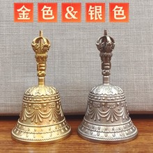 黄铜大号三头降魔铃寺庙西藏喇嘛手持六字真言铃铛铜器工艺品摆件