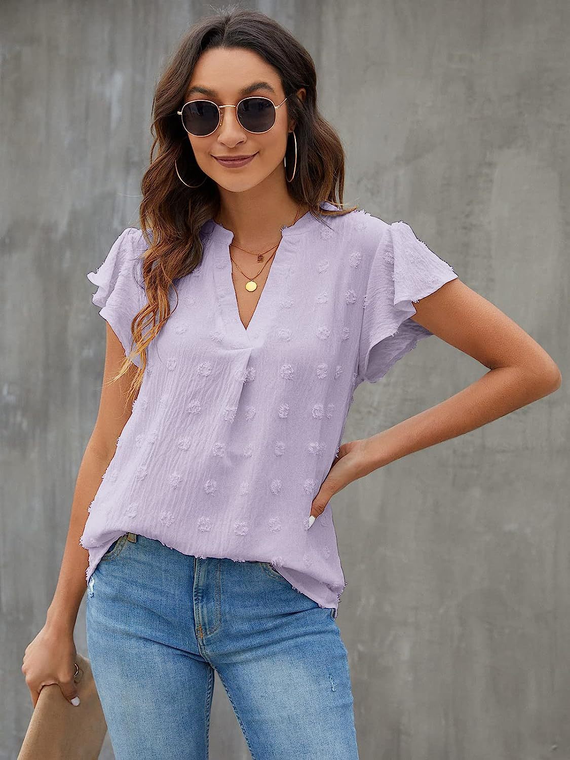 Cross-border European And American Women's Clothing 2026 Summer New V-neck Ruched Ruffle Sleeve Pom-pom Chiffon_voghion.com