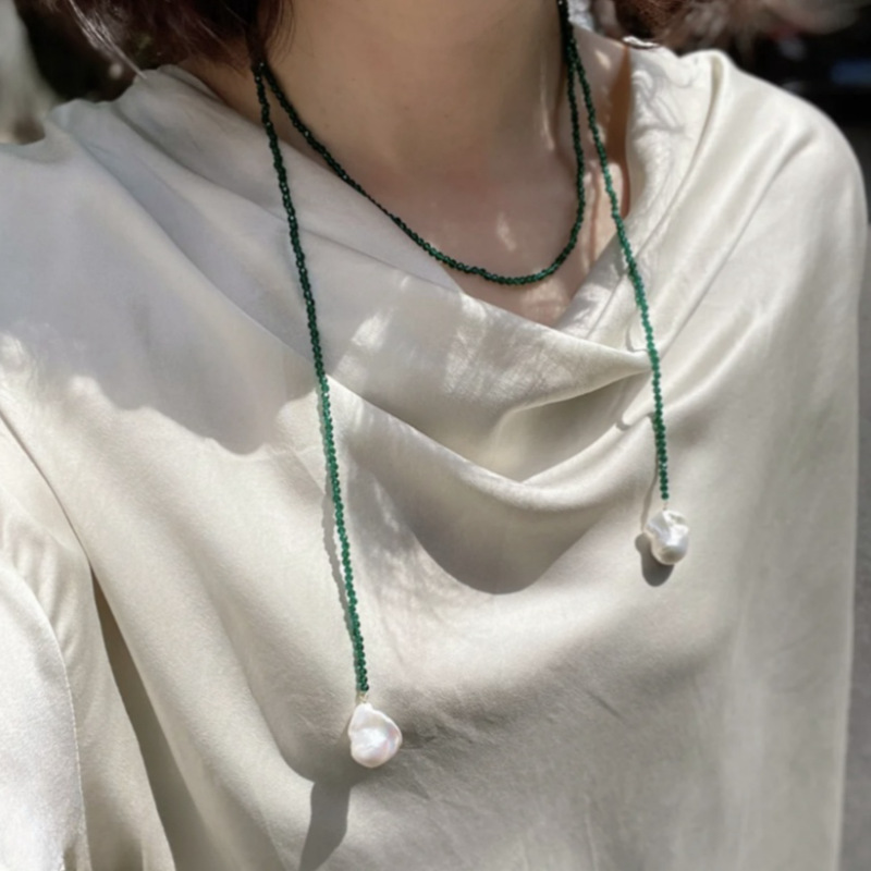 25g Weight Imitation Pearl Pendant Material Necklace Classification Green Pointed Crystal Chain Material 1 Piece Quantity Holiday, Party Occasion Imitation Pearl, Green Pointed Crystal Material Geometric, Solid Color Pattern Women's Gender Elegant Style Beaded Craft Elegant Geometric Solid Color Imitation Pearl Green Spinel  Wholesale Necklace 3