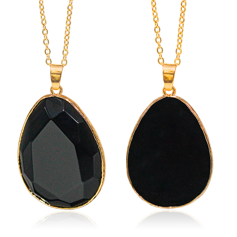 Fashion Water Droplets Crystal Polishing Inlay Natural Stone Pendant Necklace 1 Piece