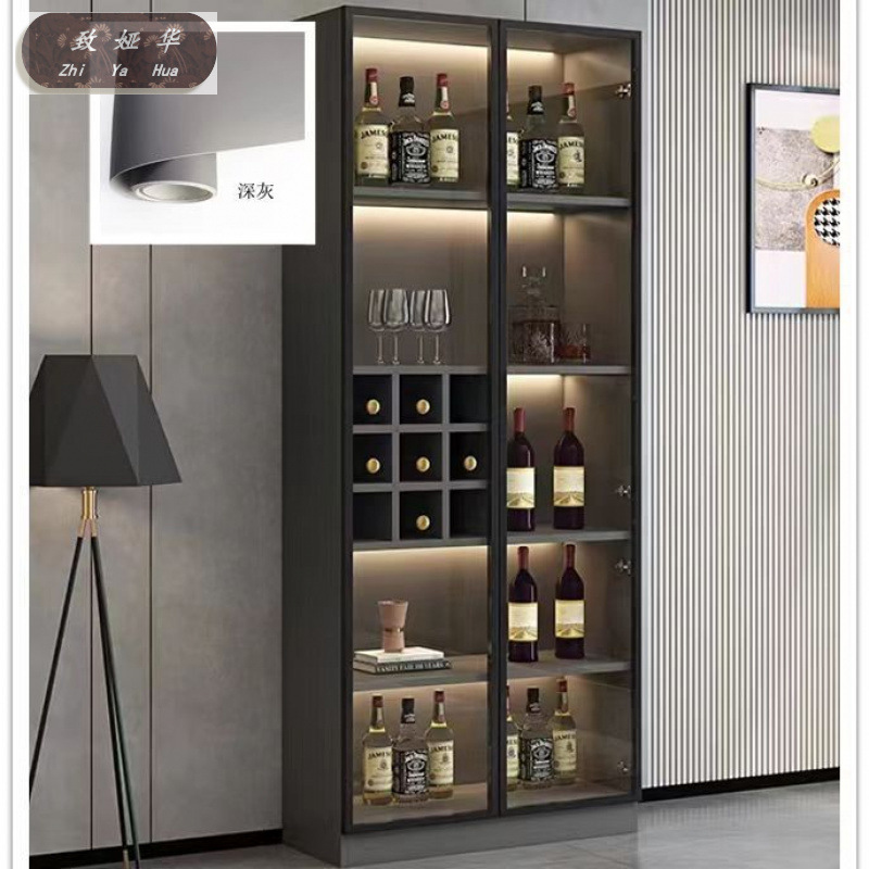 Modern Simple High-End Sideboard Home Integrated Side Cabinet Glass Door Display Cabinet Light Luxury Wine Cabinet Wall Storage Cabinet